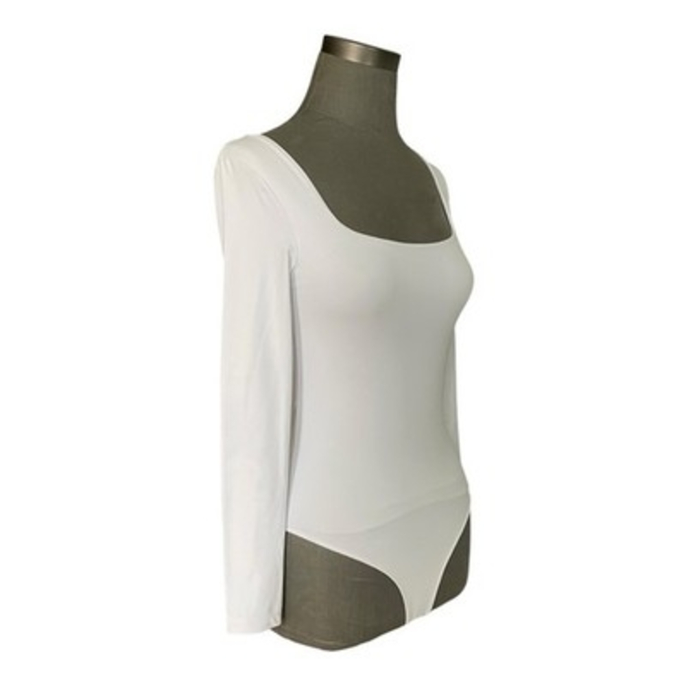 Flevita White Square Neck Long Sleeve Thong Bodysuit Women's Size S VG - Picture 5 of 6
